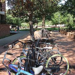 bike rack outside of the Russell House