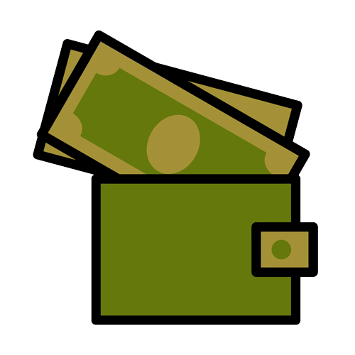 Green and gold icon of a wallet.