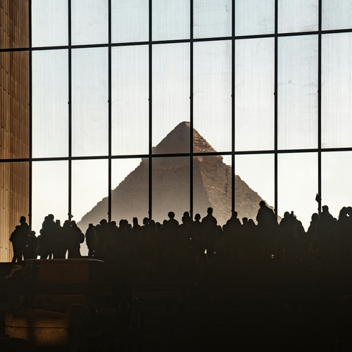 Group of people looking at the Great Pyramids